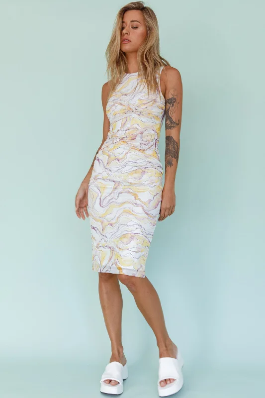 Crazy Deals Sarafina Twist Accent Mesh Midi Dress Marble Yellow