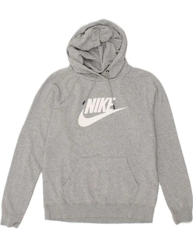 Limited Stock NIKE Womens Graphic Hoodie Jumper UK 14 Medium Grey Cotton