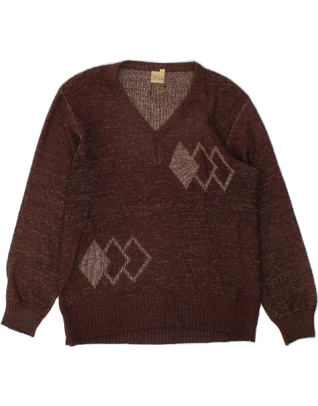 Deal Zone VINTAGE Womens V-Neck Jumper Sweater IT 48 XL Brown Argyle/Diamond Acrylic Deal Zone VINTAGE Womens V-Neck Jumper Sweater IT 48 XL Brown Argyle/Diamond Acrylic