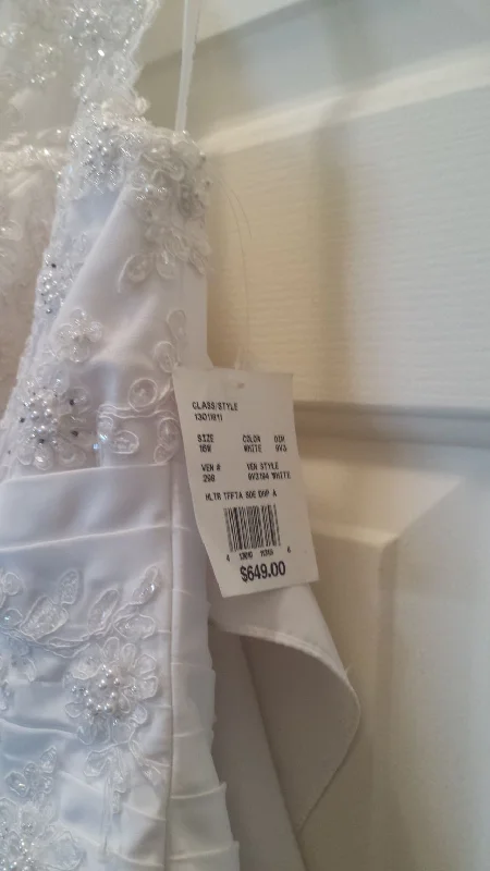 Take Advantage David's Bridal White, Halter, Silk with lace around neck
