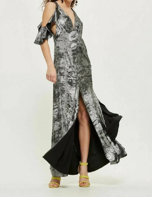 Low Prices Foil Shimmer Maxi Dress In Silver