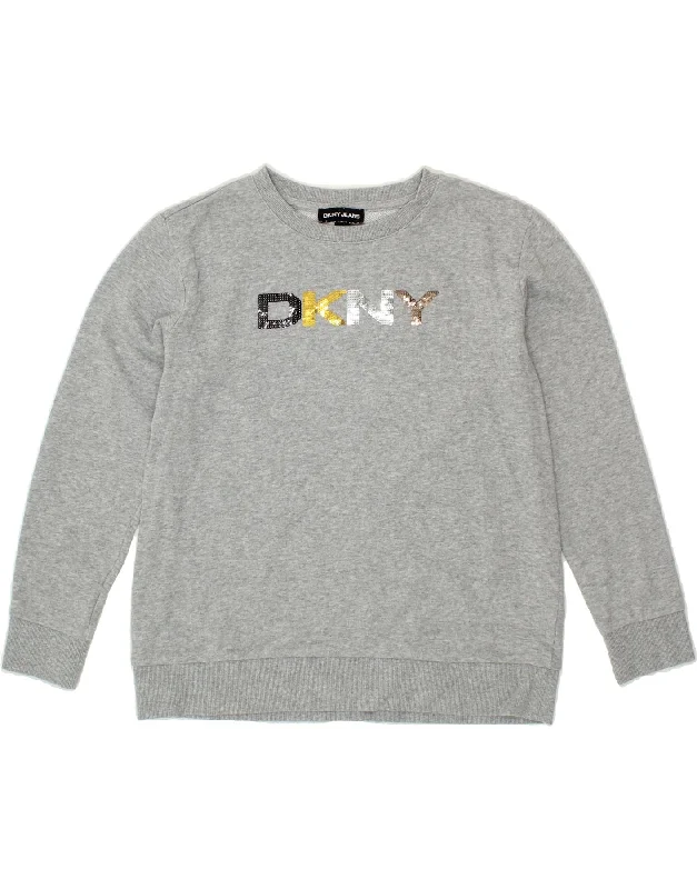 Price Rollback DKNY Womens Oversized Graphic Sweatshirt Jumper UK 10 Small Grey Cotton