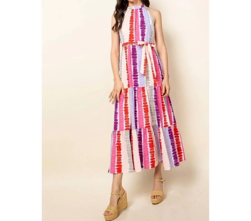 Crazy Deals Tie Dye Tiered Maxi Dress In Pink
