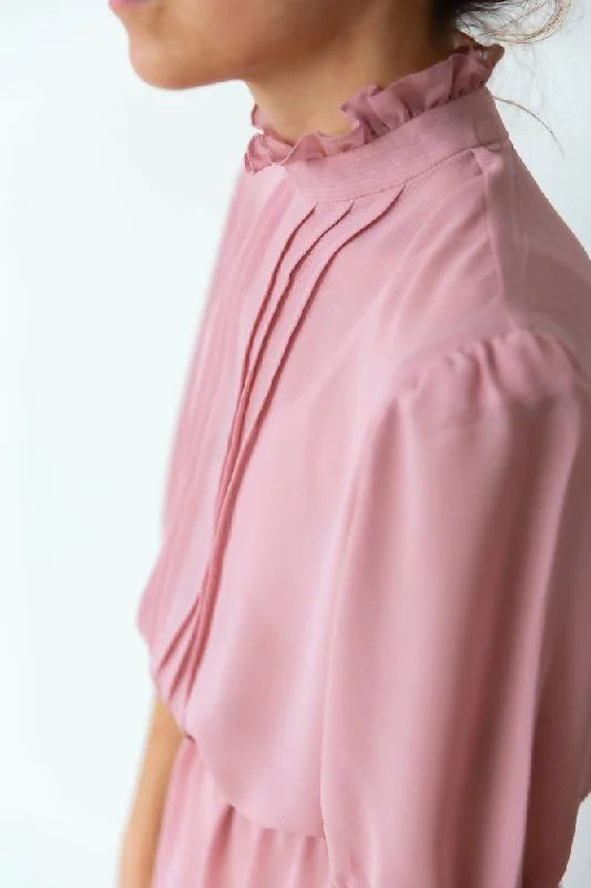 Act Fast Vintage ruffle neck midi dress