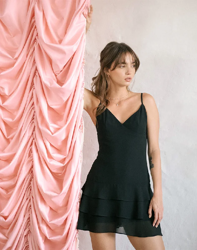 Hot Deal Riasi Ruffle Mini Dress in Chiffon Black