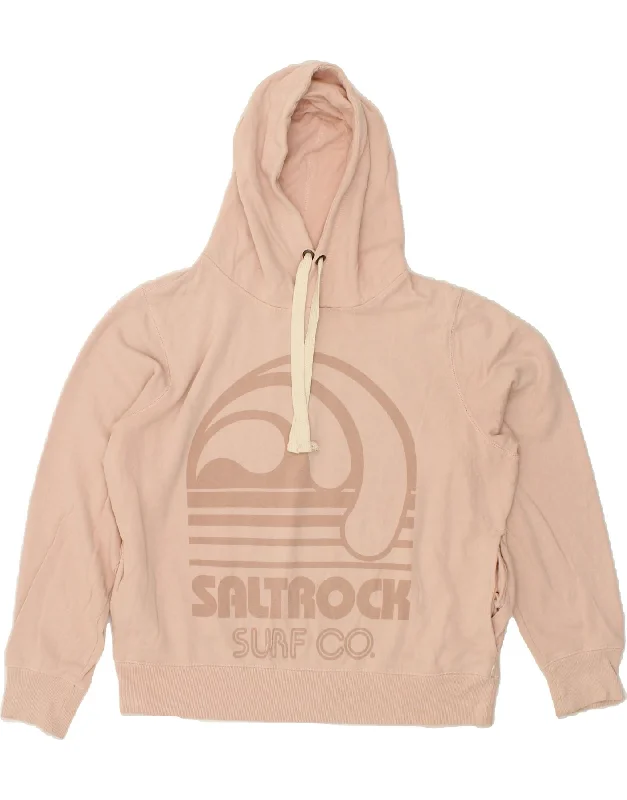 Incredible Offers SALTROCK Womens Oversized Graphic Hoodie Jumper UK 12 Medium Pink Cotton