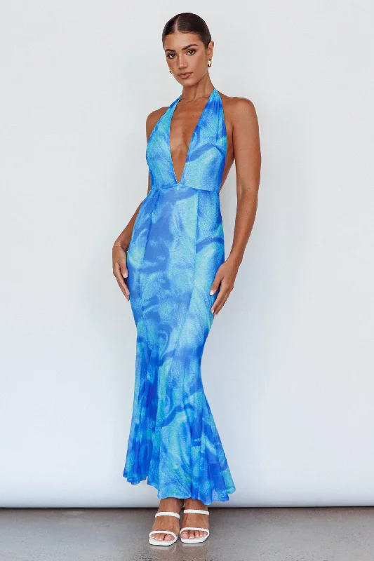 Must-Have Deals Mayah Halterneck Maxi Dress Printed Blue