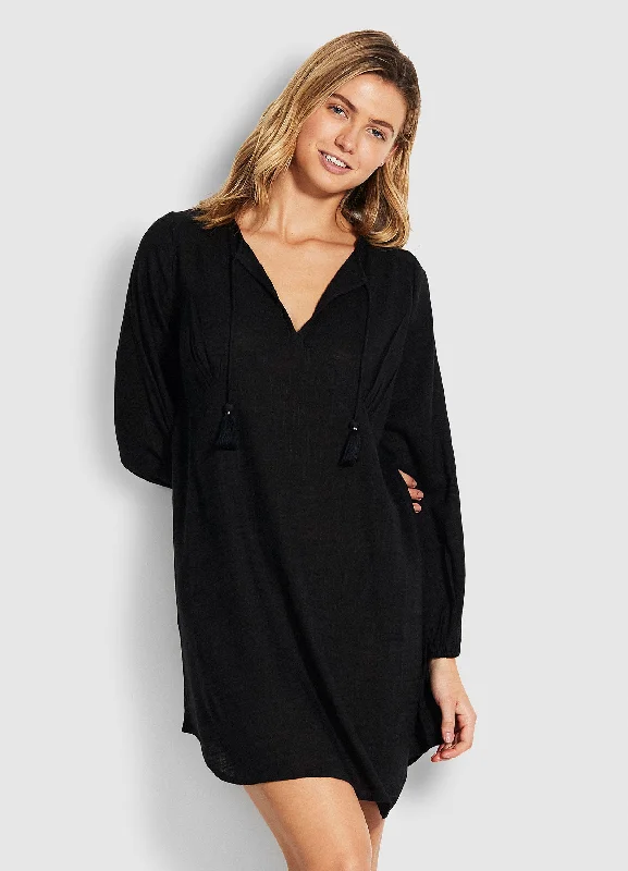 Value Deals Marcie Peasant Sleeve Dress - Black