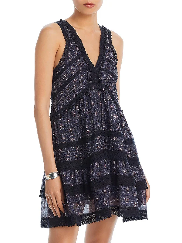 Amazing Deals Yvonne Womens Printed Picot Trim Mini Dress