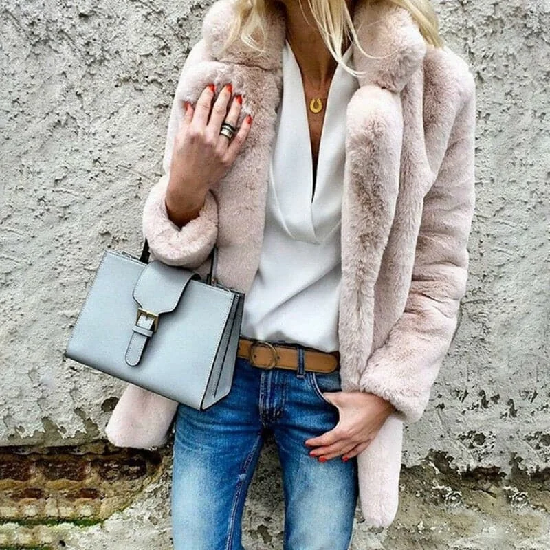 Can't Miss DressBetty - Women Faux Fur Coat Autumn Winter Fluffy Warm Plush Teddy Jackets Fashion Long Sleeve Lapel Fur Coats Overcoat Ladies Outerwear