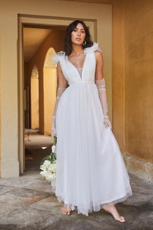 TIME-Limited Offer Regine Mesh Overlay Maxi Dress White