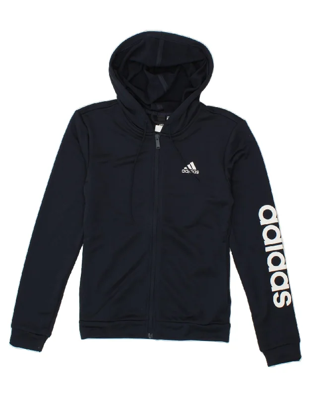 Reduced Prices ADIDAS Womens Graphic Zip Hoodie Sweater UK 4/6 XS Navy Blue Polyester