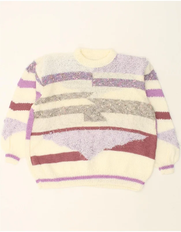 Savings Alert VINTAGE Womens Crew Neck Jumper Sweater UK 18 XL Beige Colourblock