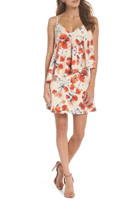 Don't Miss Cara Floral Spaghetti Strap Ruffle Slip Dress In Multicolor