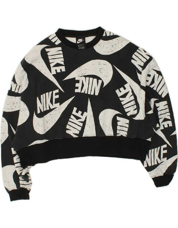 Online Exclusive NIKE Womens Oversized Graphic Crop Sweatshirt Jumper UK 14 Medium Black