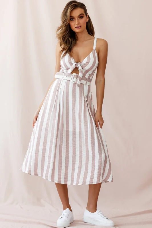 Bonus Savings Crystal Tied Knot Belt Midi Dress Blush