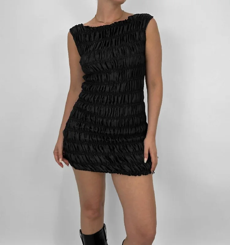 Exclusive Offers Smocked Boat Neck Mini Dress In Black