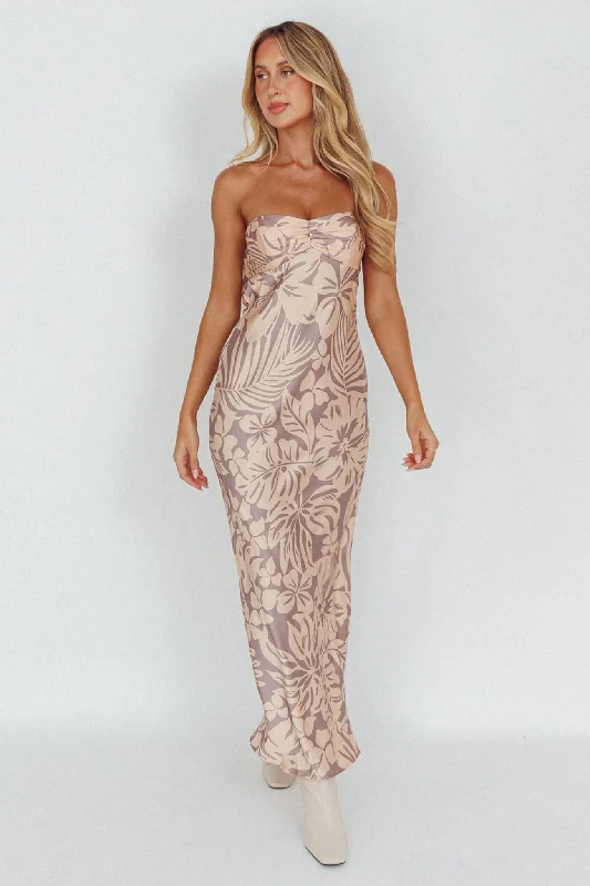 Best Seller Kona Cowl Back Midi Dress Floral Beige