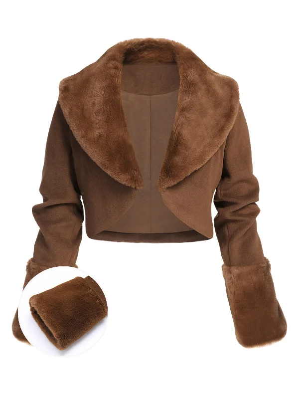 Amazing Deals Brown 1950s Retro Fur Collar Bolero Jacket