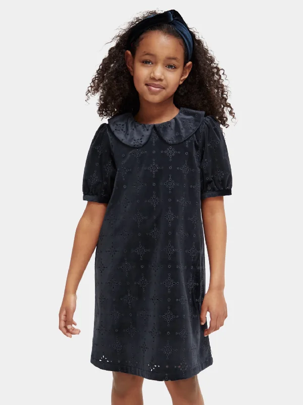 Best Bargains Kids - Velvet broderie anglaise mini dress
