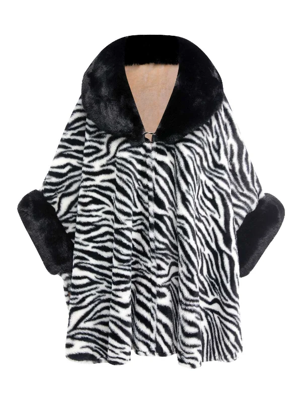 Huge Discounts Black 1970s Zebra Fur Collar Cape Coat