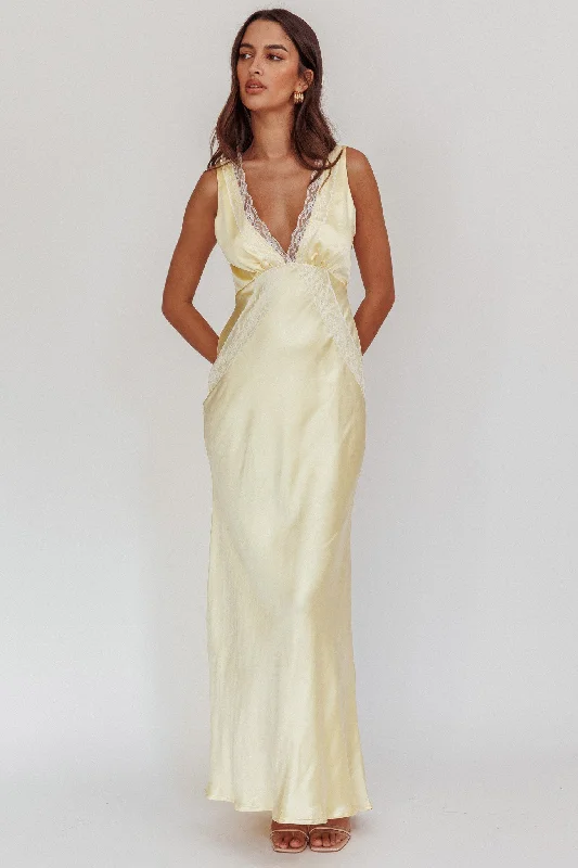 Buy More, Save More Ivonne Lace Trim V-Neck Maxi Dress Butter