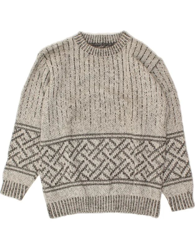 Limited Availability VINTAGE Womens Boat Neck Jumper Sweater UK 14 Medium Grey Fair Isle