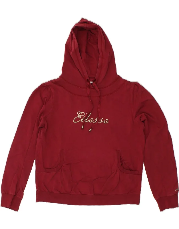 Weekend Flash Sale ELLESSE Womens Graphic Hoodie Jumper UK 16 Large Burgundy Cotton