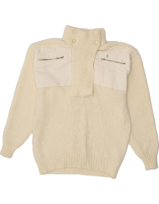 Limited Time VINTAGE Womens Button Neck Jumper Sweater UK 16 Large Off White