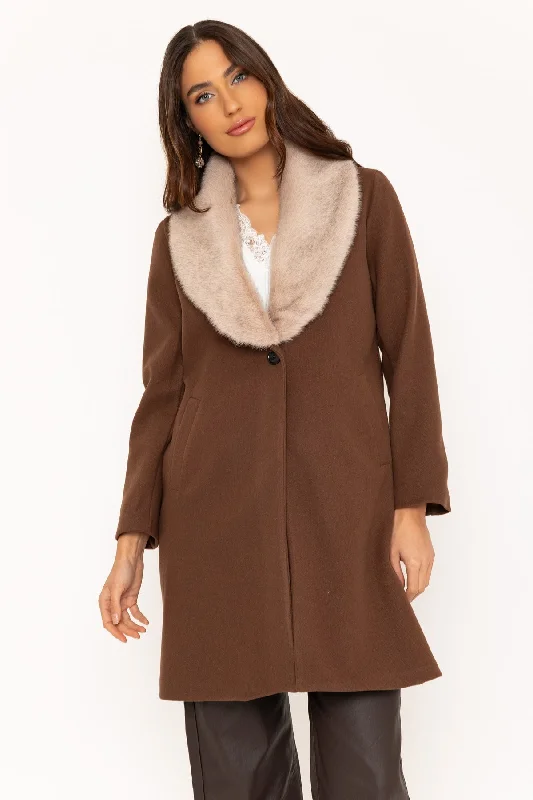Special Savings Brown Faux Fur Collar Coat