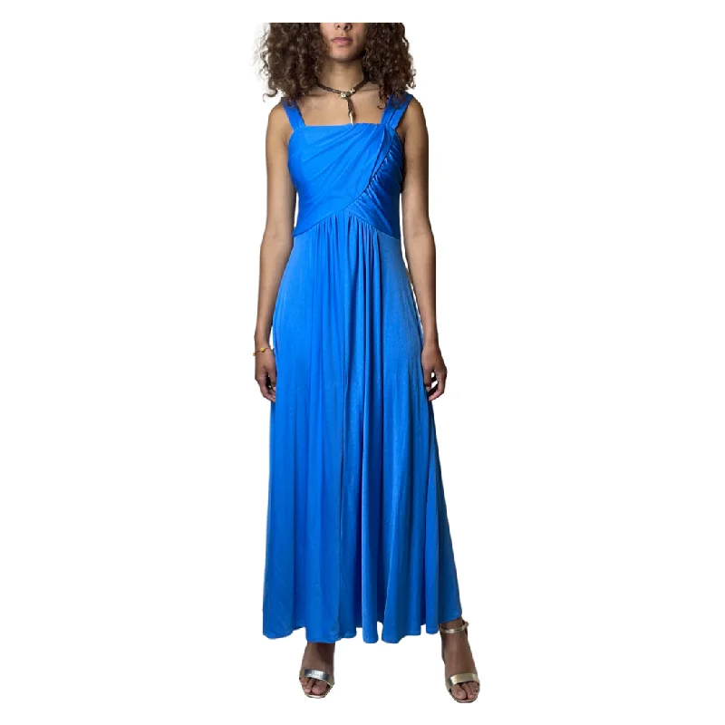 Super Sale Original 1970's Electric Blue Maxi Disco Dress UK 10 - 12