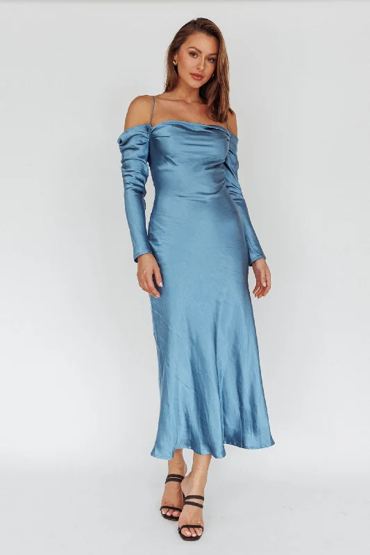 Deal Zone Ellory Long Sleeve Off-Shoulder Dress Blue