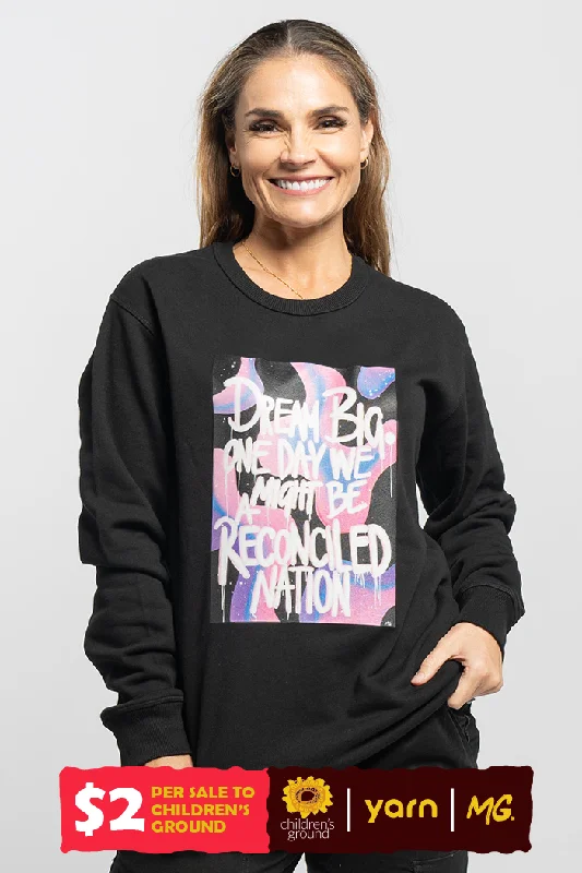 Unbeatable Prices Reconciled Nation (Purple) Black Cotton Blend Crew Neck Women's Sweatshirt