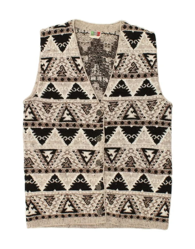 Savings Event VINTAGE Womens Sleeveless Cardigan Sweater UK 10 Small Grey Fair Isle
