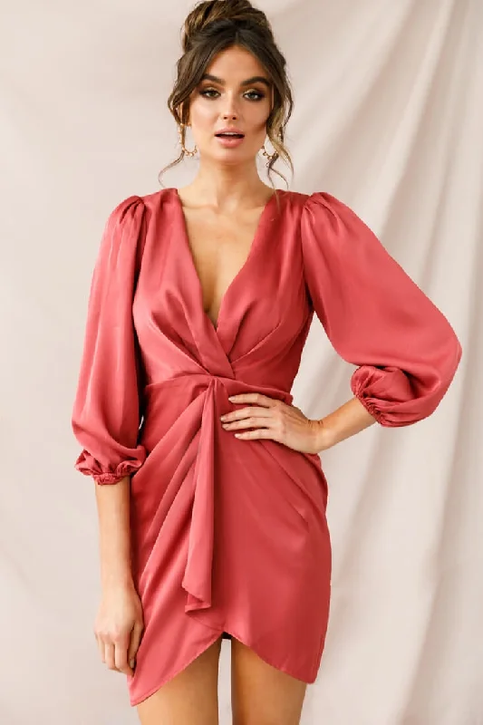 Online Exclusive DeLisa Balloon Sleeve Mini Dress Rose