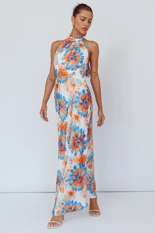 Savings Spectacular Shana Halterneck Maxi Dress Flowers Blue