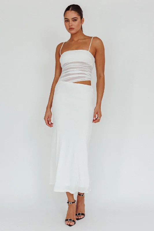 Instant Discount Lorely Ruched Bodice Midi Dress Vanilla