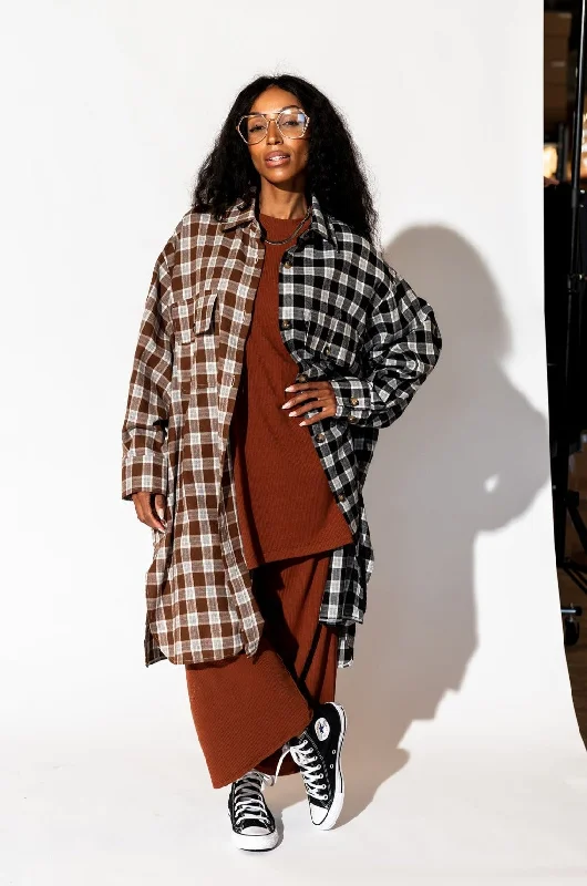 Weekend Deal Zuri Oversized Grunge Flannel in Half + Half Mocha and Black