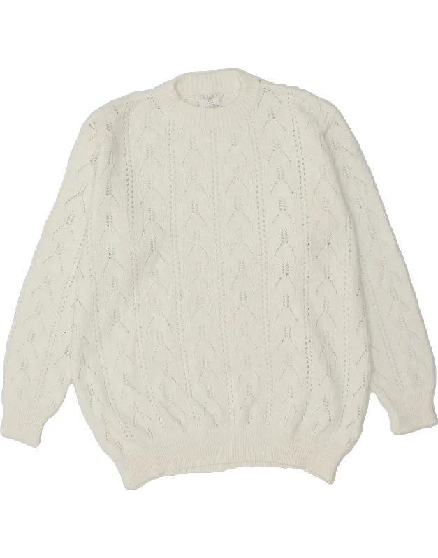 Amazing Deals VINTAGE Womens Crew Neck Jumper Sweater UK 14 Large White Polyacrylic