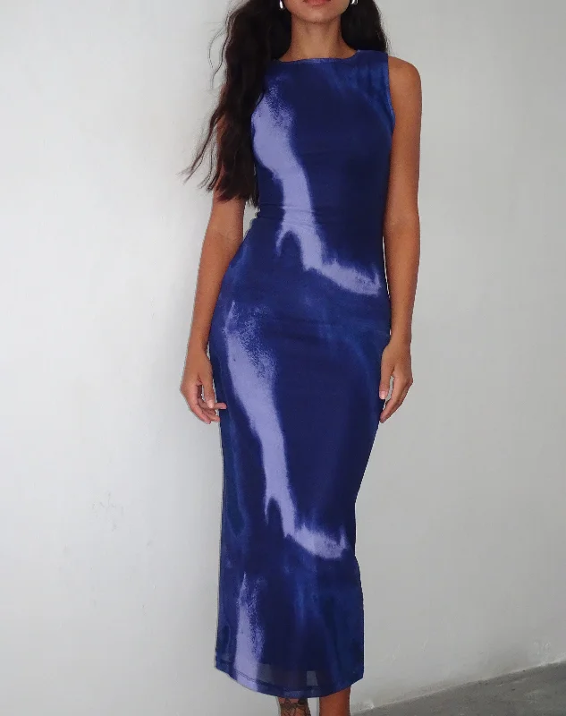 Price Drop Fayola Printed Maxi Dress in Watercolour Navy