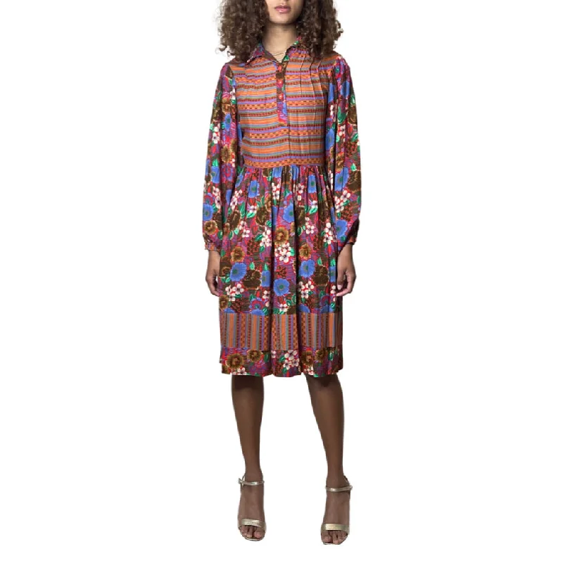 Special Discount 1970's Original Vintage Multi - Coloured Floral Long Sleeved Dress UK 10 - 12