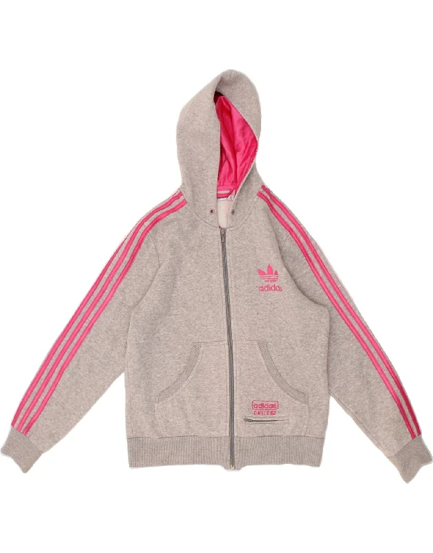 Value Deals ADIDAS Womens Graphic Zip Hoodie Sweater EU 38 Medium Grey Cotton
