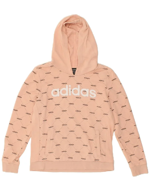 Season Finale Sale ADIDAS Womens Graphic Hoodie Jumper UK 14 Medium Beige Cotton
