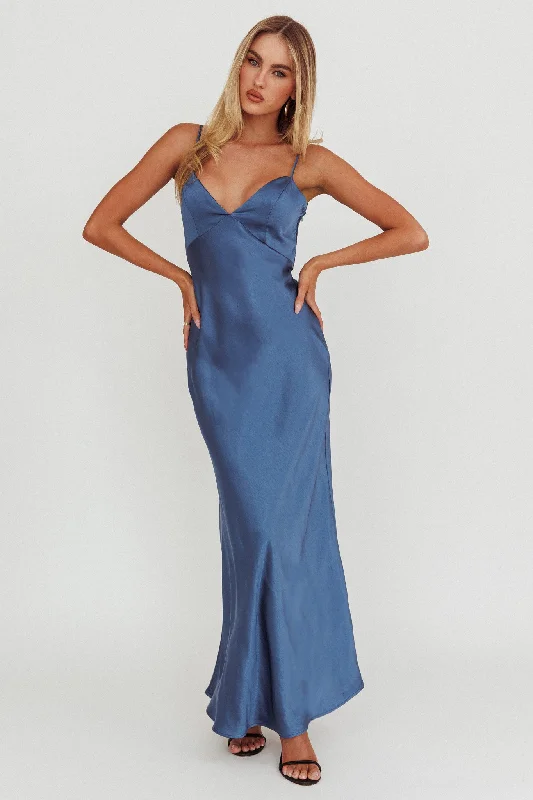 Price Blitz Ciao, Bella Tied Back Satin Maxi Dress Midnight Blue