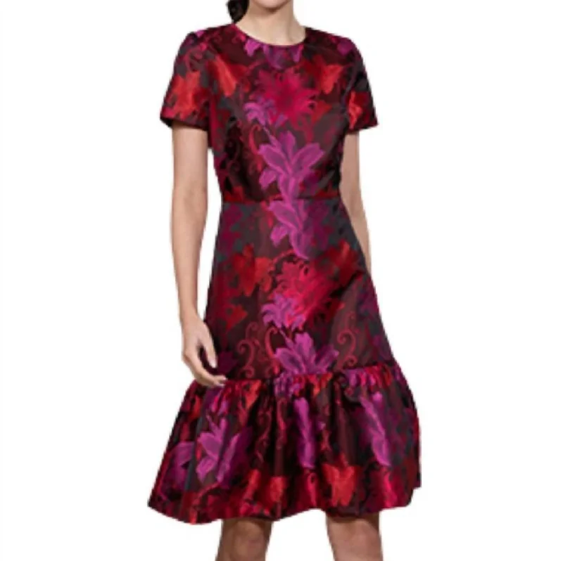 Must-Have Deals Jacquard Ruffle Dress In Black,fushia,red