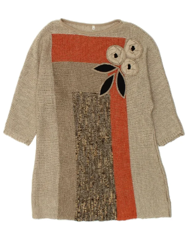 Early Access VINTAGE Womens Longline Boat Neck Jumper Sweater IT 46 Large Brown
