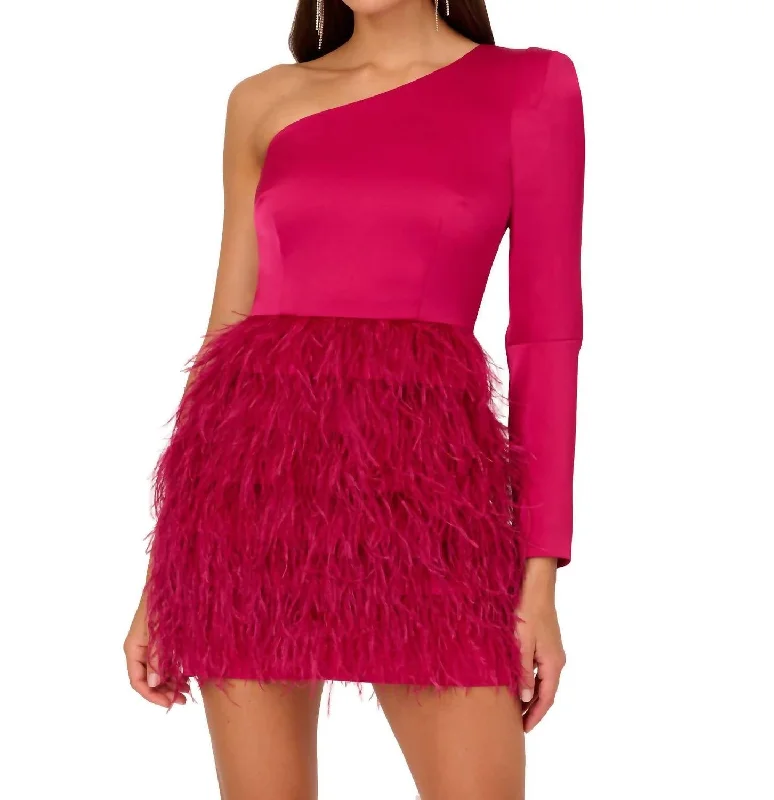 Online Exclusive Satin One Shoulder Mini Dress In Rich Magenta