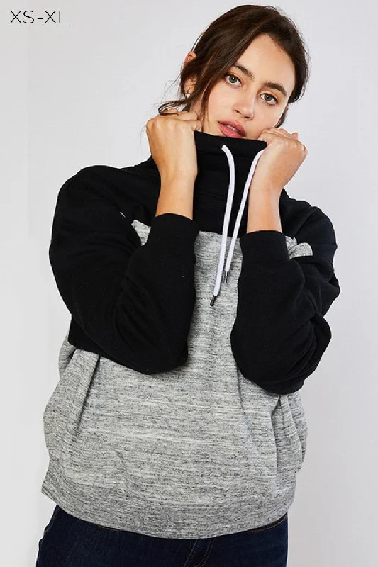 Instant Discount BLACK COWL NECK COLOR BLOCK PULLOVER