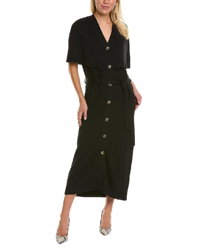 Great Bargains Pearl by Lela Rose Belted Capelet Wool & Cashmere-Blend Sweaterdress