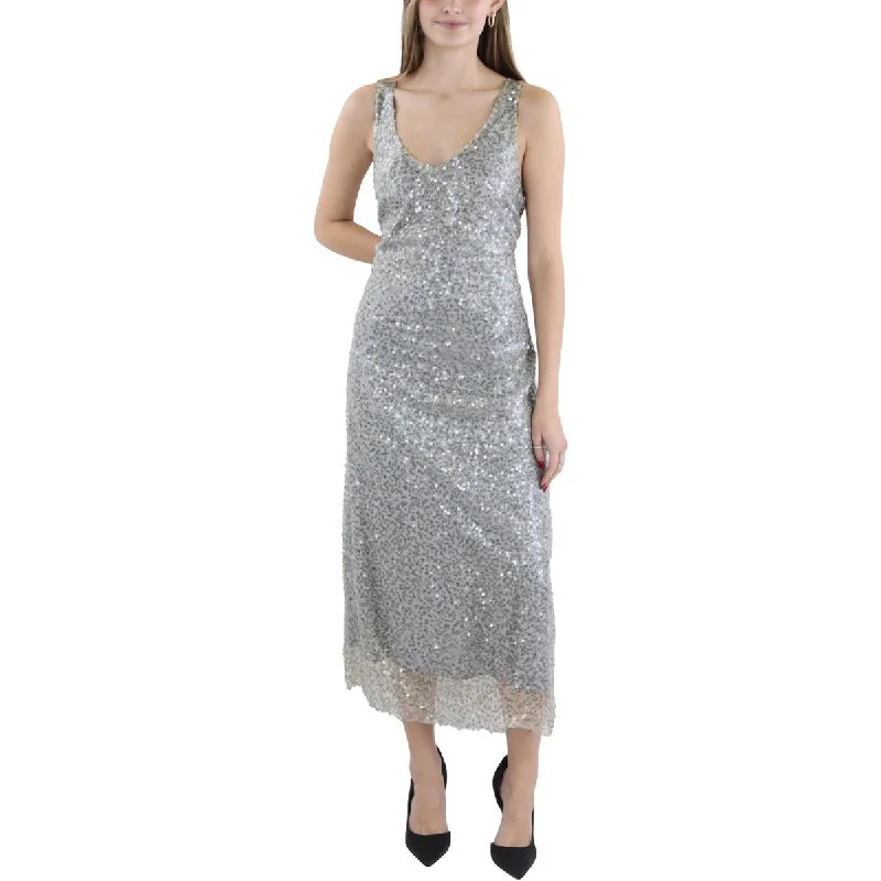 Special Offer Lucite Womens Sequined Metallic Evening Dress